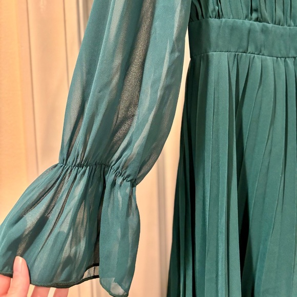 Elegant Teal Pleated Midi/maxi High Low Dress - Picture 3 of 5